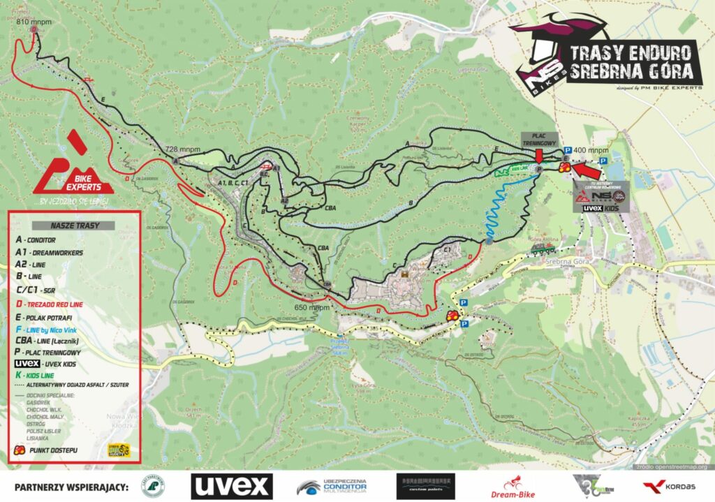 mapa Srebrna Góra obóz rowerowy MTB